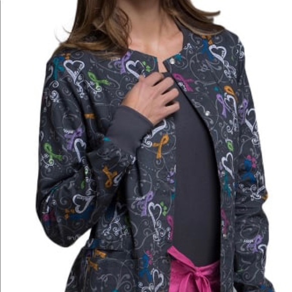 ❌SOLD❌NWOT RIBBON AWARENESS SCRUB TOP JACKET SZ L - Picture 3 of 3